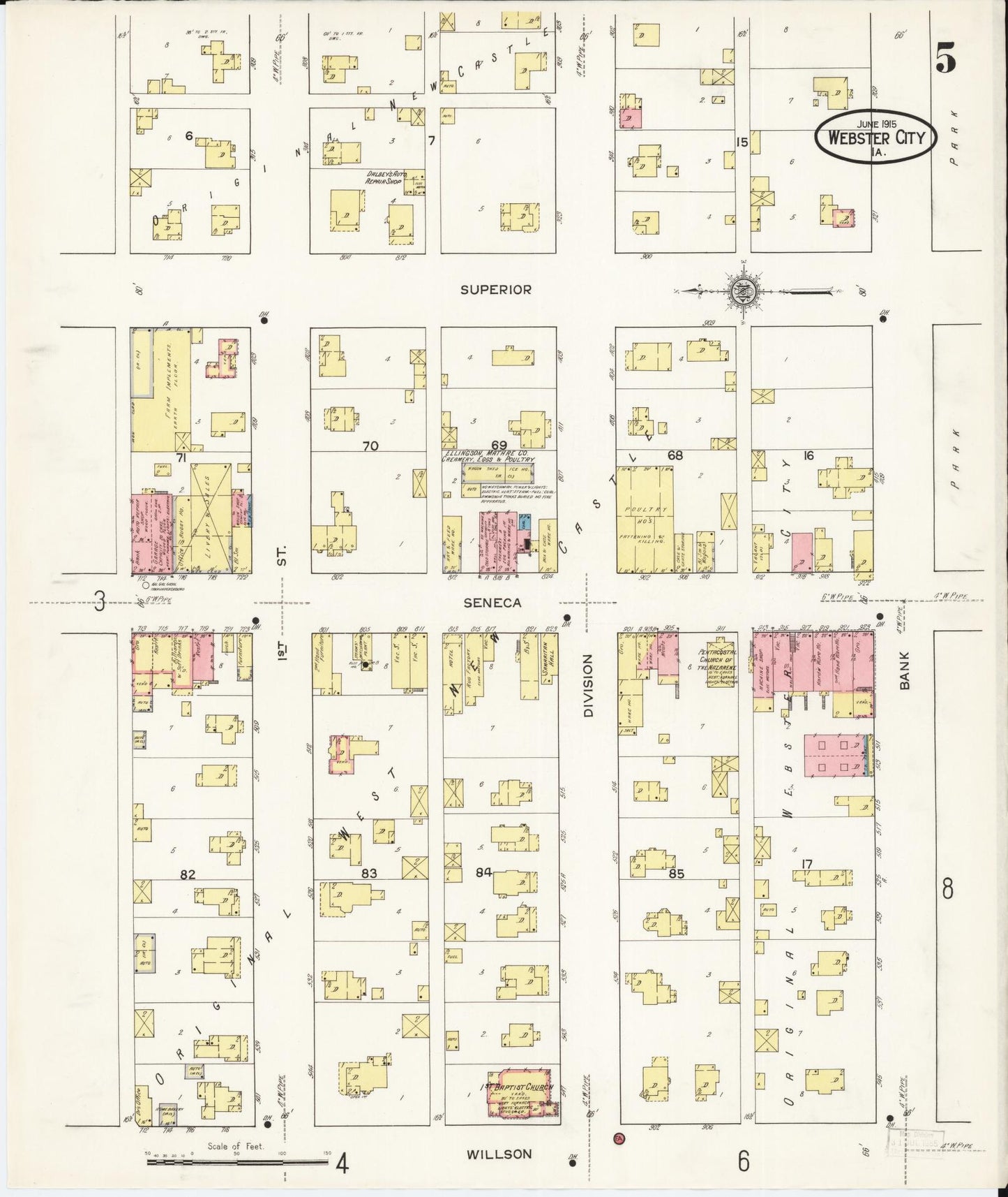 Sanborn Fire Insurance Map from Webster City, Hamilton County, Iowa (1915), Sheet #0005 - Historic Sanborn Fire Insurance Map Print, vintage old map wall art