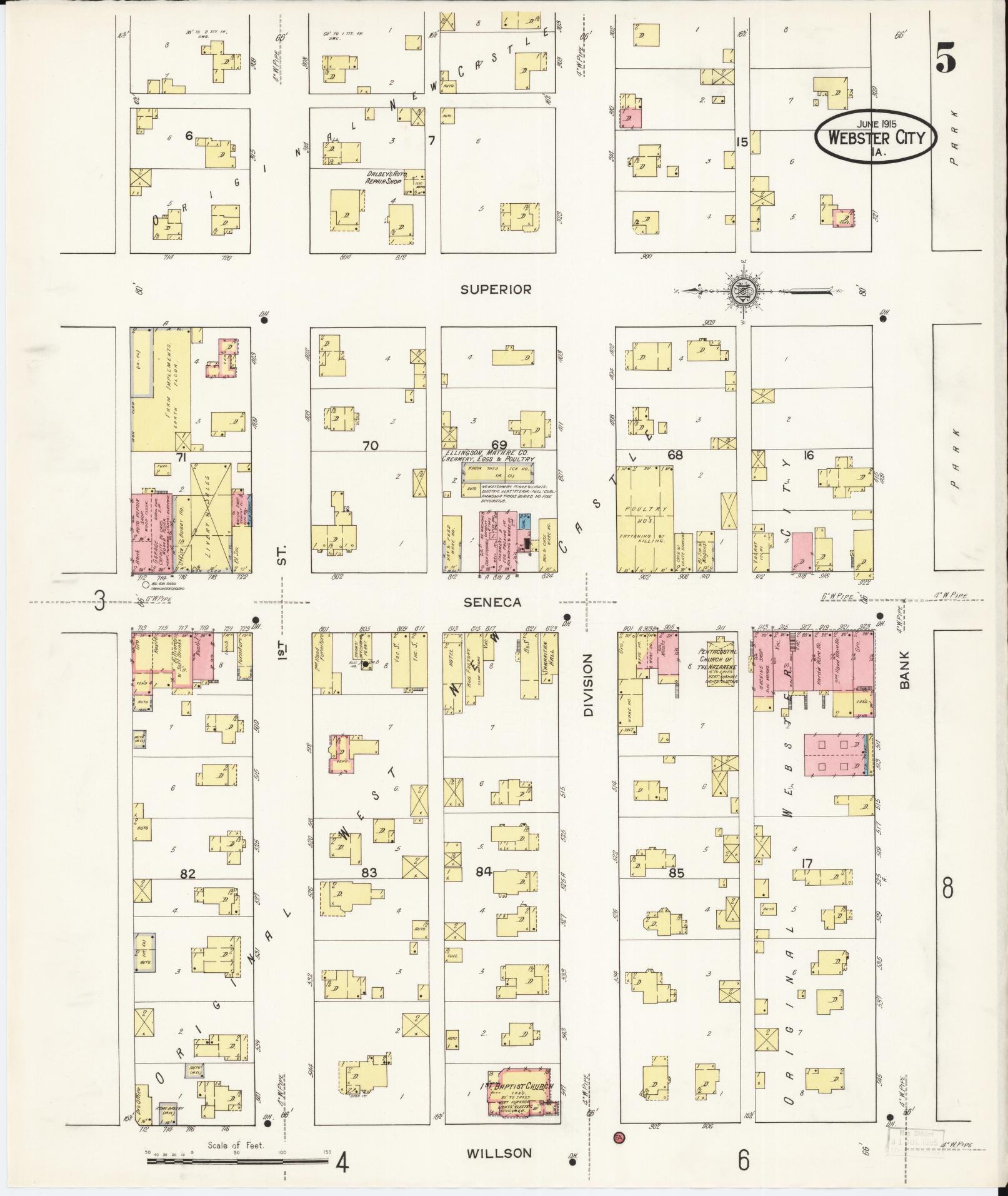 Sanborn Fire Insurance Map from Webster City, Hamilton County, Iowa (1915), Sheet #0005 - Historic Sanborn Fire Insurance Map Print, vintage old map wall art