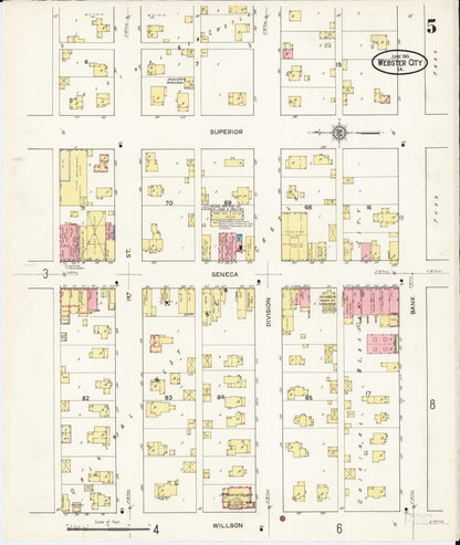 Sanborn Fire Insurance Map from Webster City, Hamilton County, Iowa (1915), Sheet #0005 - Historic Sanborn Fire Insurance Map Print, vintage old map wall art