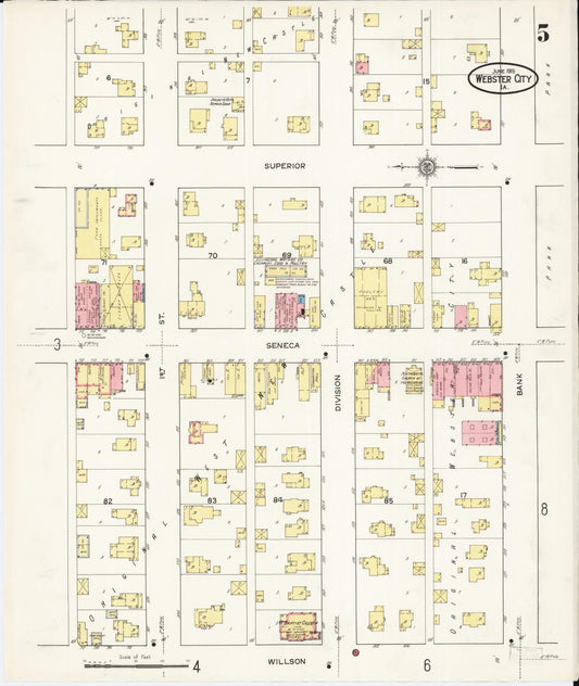 Sanborn Fire Insurance Map from Webster City, Hamilton County, Iowa (1915), Sheet #0005 - Historic Sanborn Fire Insurance Map Print, vintage old map wall art