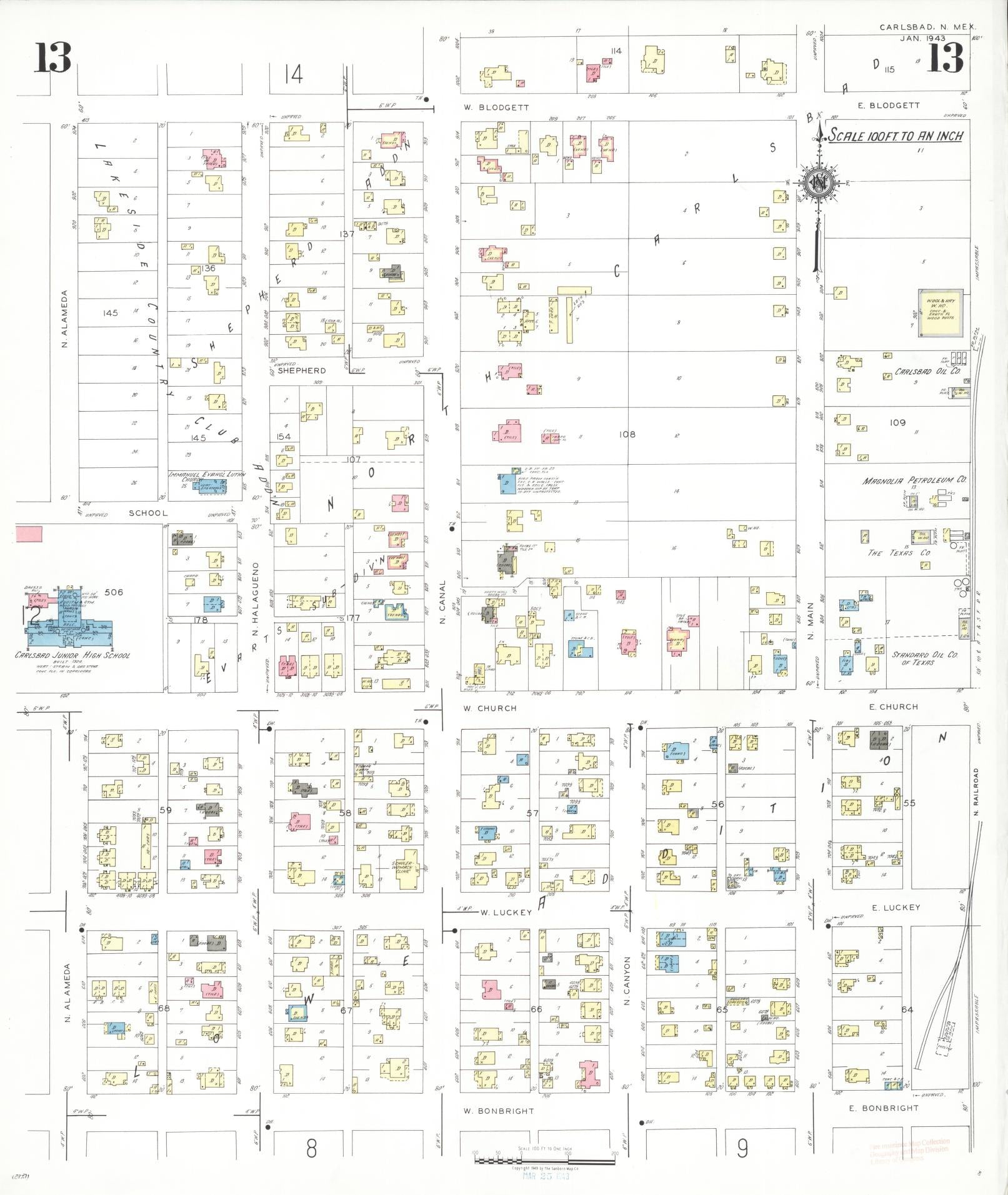 Sanborn Fire Insurance Map from Carlsbad, Eddy County, New Mexico (1943), Sheet #0013 - Complete Map Set gallery image, historic Sanborn map, vintage wall art, New Mexico New Mexico
