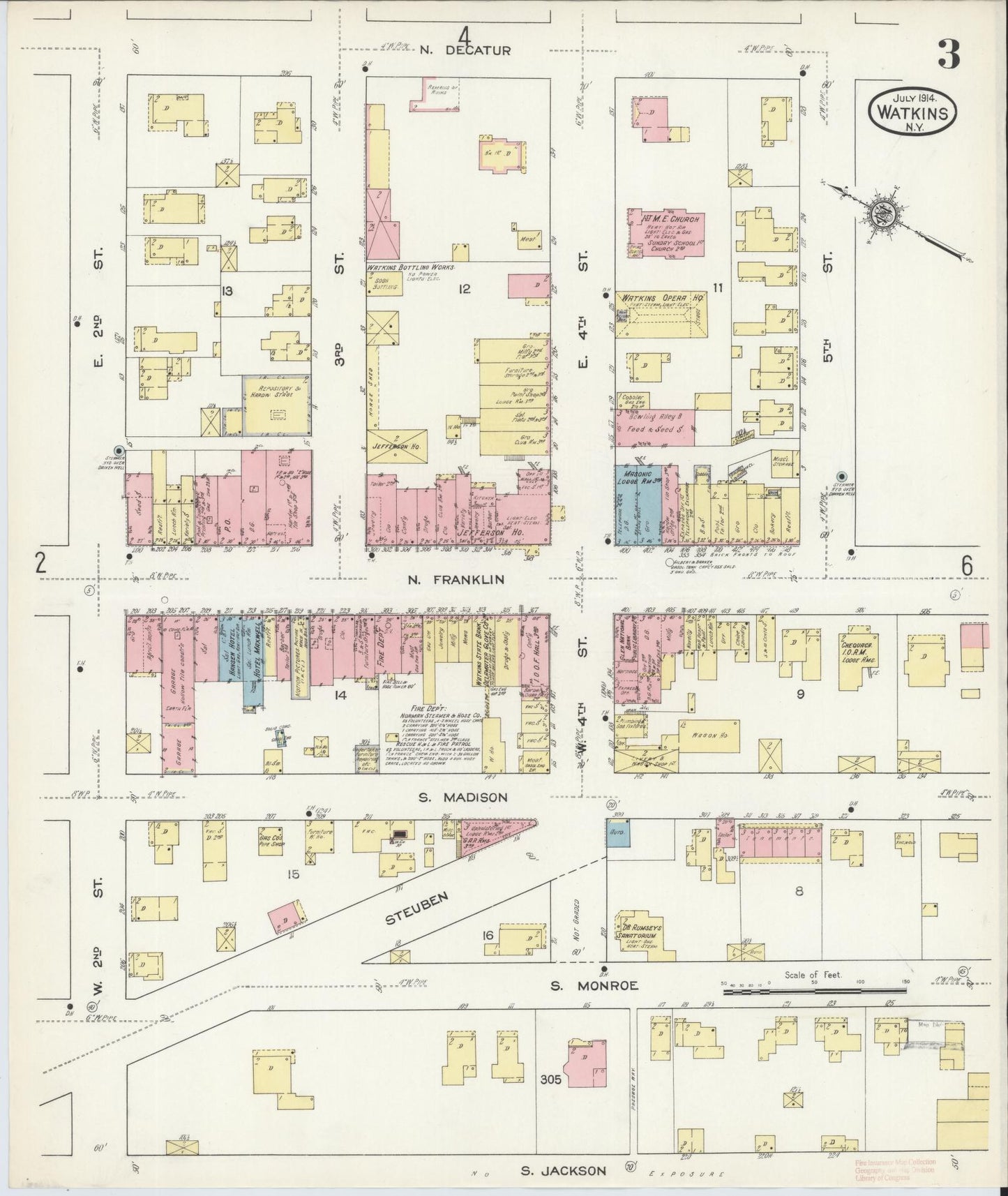 Sanborn Fire Insurance Map from Watkins Glen, Schuyler County, New York (1914), Sheet #0003 - Complete Map Set gallery image, historic Sanborn map, vintage wall art, New York New York
