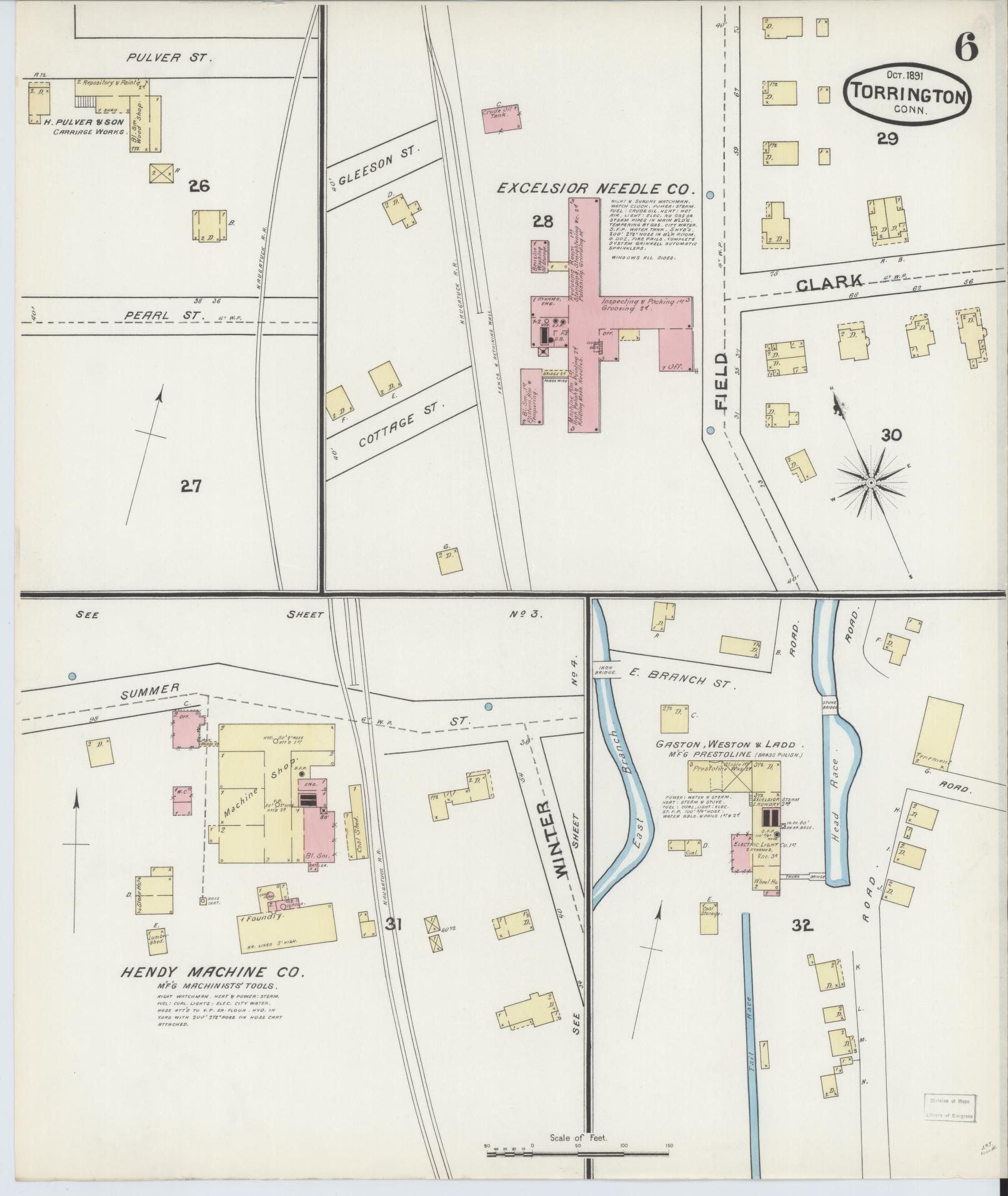 Sanborn Fire Insurance Map from Torrington, Litchfield County, Connecticut (1891), Sheet #0006 - Complete Map Set gallery image, historic Sanborn map, vintage wall art, Connecticut Connecticut