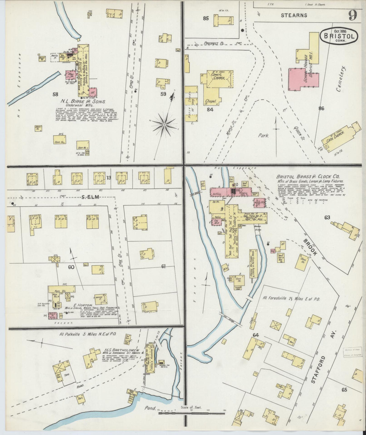 Sanborn Fire Insurance Map from Bristol, Hartford County, Connecticut (1895), Sheet #0009 - Historic Sanborn Fire Insurance Map Print, vintage old map wall art, antique decor, genealogy gift, Connecticut Connecticut map