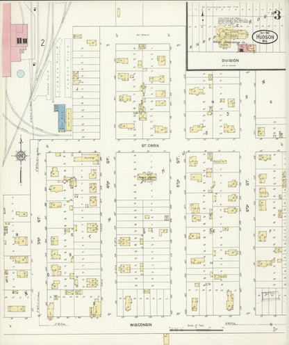 Sanborn Fire Insurance Map from Hudson, St. Croix County, Wisconsin (1912), Sheet #0003 - Historic Sanborn Fire Insurance Map Print, vintage old map wall art, antique decor, genealogy gift, Wisconsin Wisconsin map