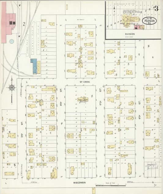 Sanborn Fire Insurance Map from Hudson, St. Croix County, Wisconsin (1912), Sheet #0003 - Historic Sanborn Fire Insurance Map Print, vintage old map wall art, antique decor, genealogy gift, Wisconsin Wisconsin map