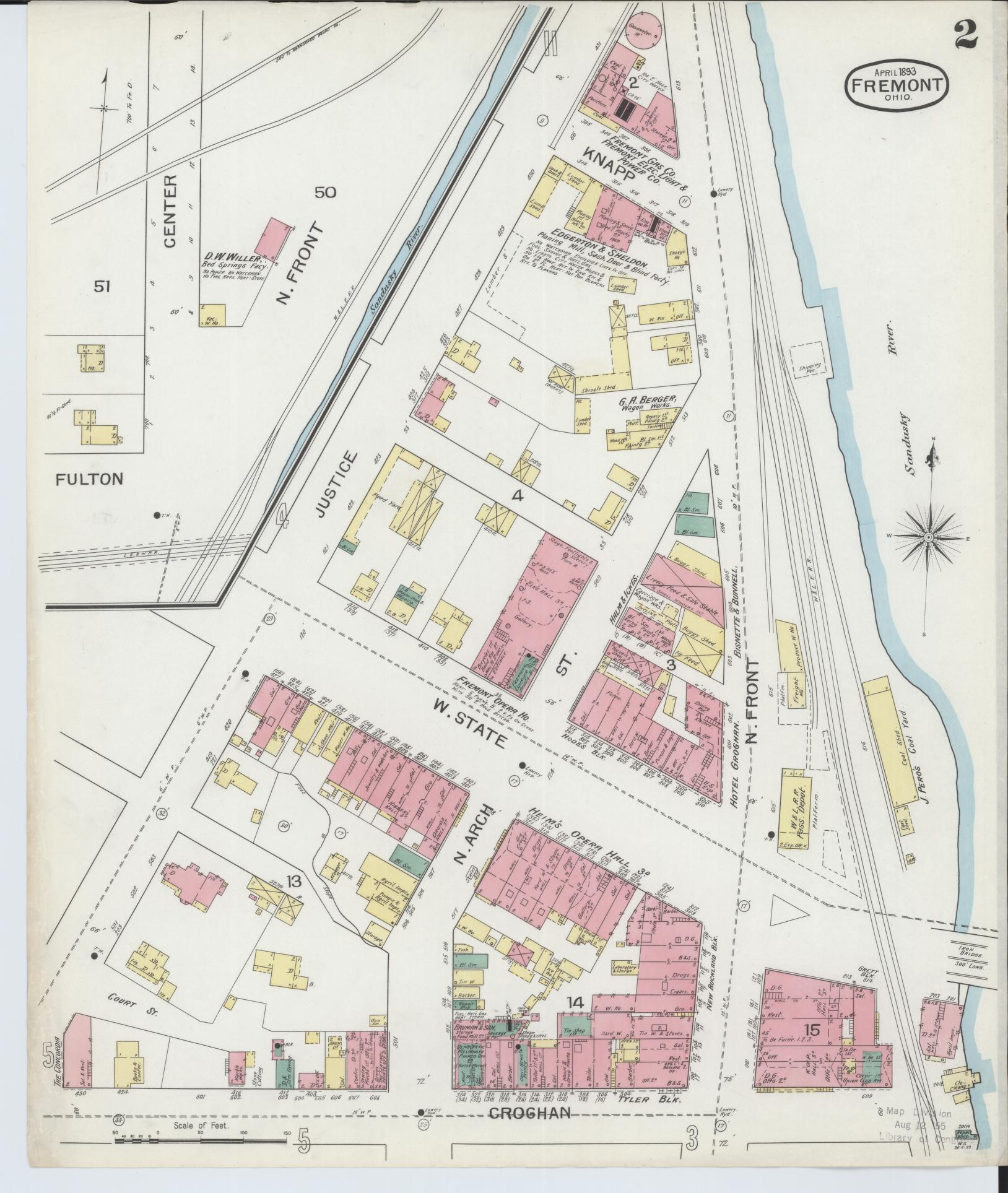 Sanborn Fire Insurance Map from Fremont, Sandusky County, Ohio (1893), Sheet #0002 - Historic Sanborn Fire Insurance Map Print, vintage old map wall art, antique decor, genealogy gift, Ohio Ohio map