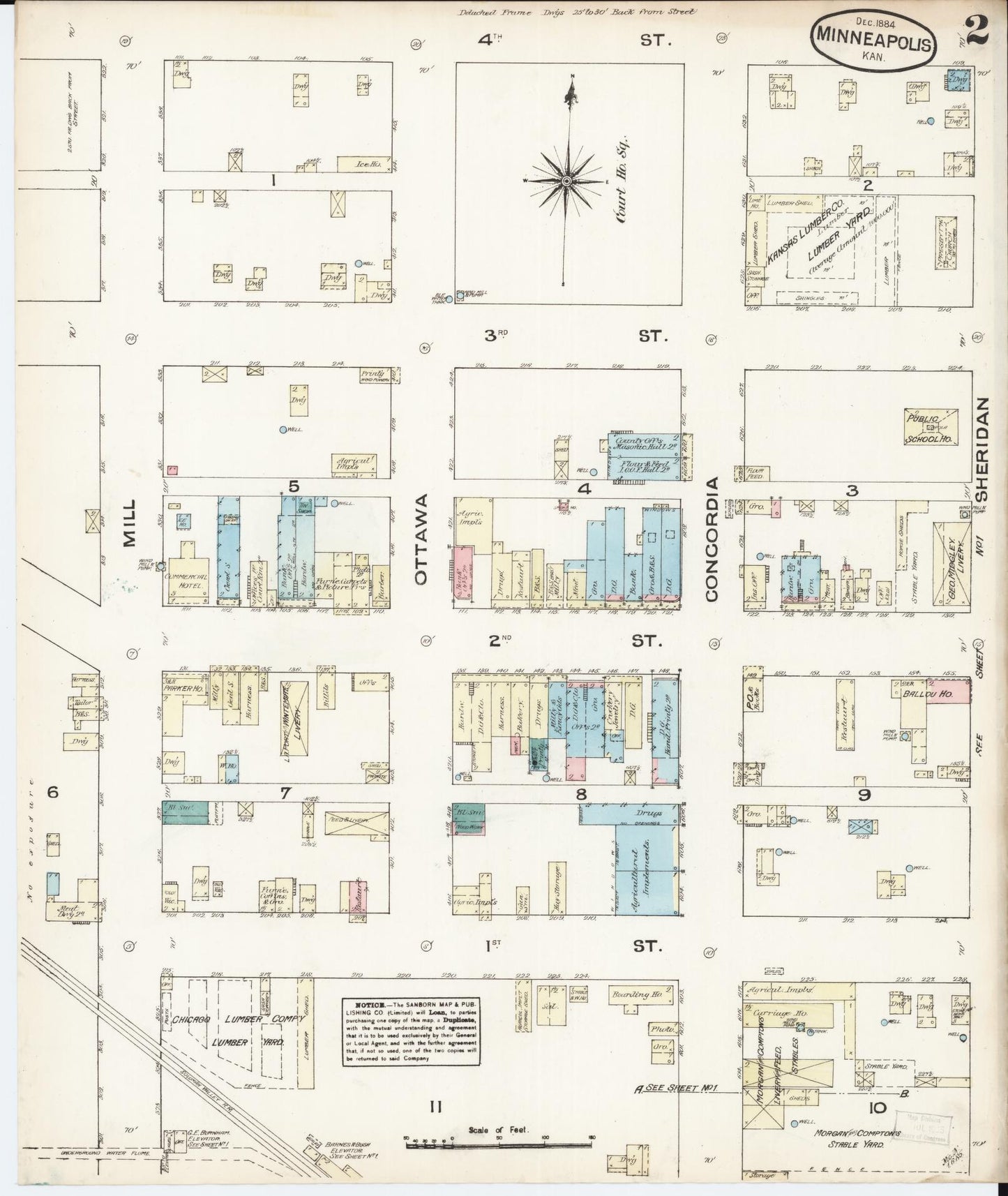 Sanborn Fire Insurance Map from Minneapolis, Ottawa County, Kansas (1884), Sheet #0002 - Complete Map Set gallery image, historic Sanborn map, vintage wall art, Kansas Kansas