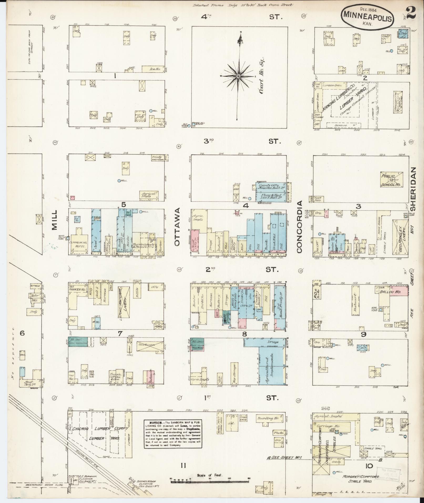 Sanborn Fire Insurance Map from Minneapolis, Ottawa County, Kansas (1884), Sheet #0002 - Complete Map Set gallery image, historic Sanborn map, vintage wall art, Kansas Kansas