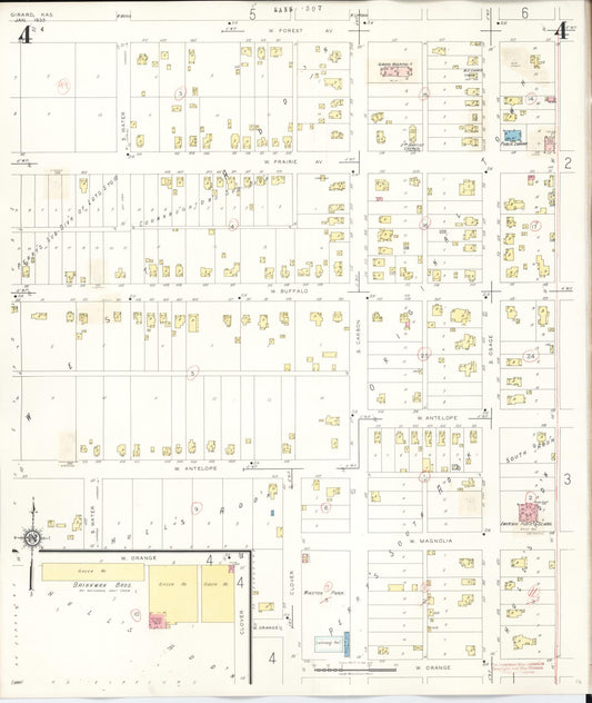 Sanborn Fire Insurance Map from Girard, Crawford County, Kansas (1943), Sheet #0004 - Historic Sanborn Fire Insurance Map Print, vintage old map wall art, antique decor, genealogy gift, Kansas Kansas map