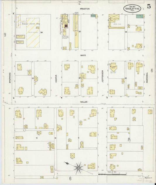Sanborn Fire Insurance Map from Van Alstyne, Grayson County, Texas (1907), Sheet #0005 - Historic Sanborn Fire Insurance Map Print, vintage old map wall art, antique decor, genealogy gift, Texas Texas map