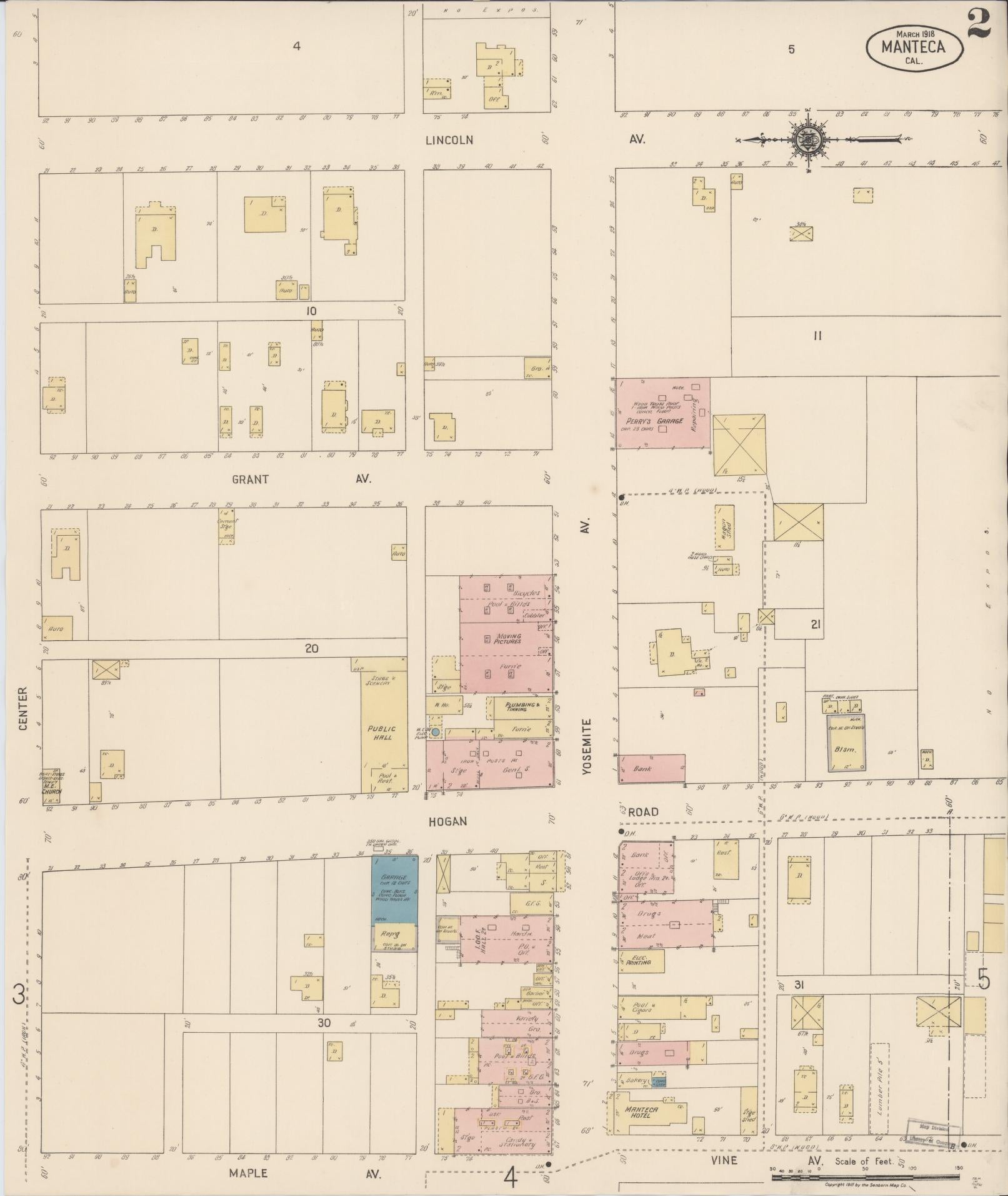 Sanborn Fire Insurance Map from Manteca, San Joaquin County, California (1918), Sheet #0002 - Historic Sanborn Fire Insurance Map Print, vintage old map wall art, antique decor, genealogy gift, California California map