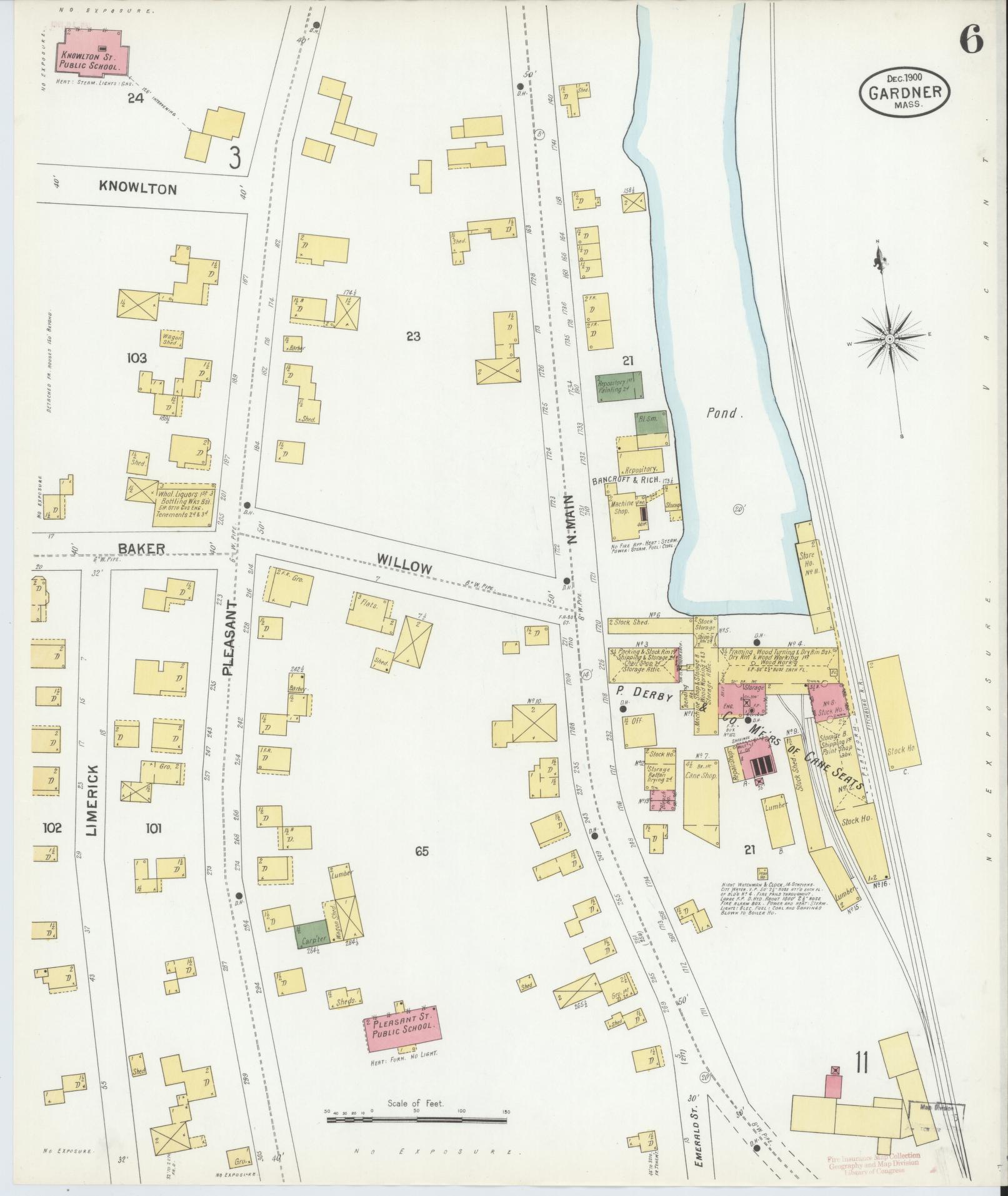 Sanborn Fire Insurance Map from Gardner, Worcester County, Massachusetts (1900), Sheet #0006 - Historic Sanborn Fire Insurance Map Print, vintage old map wall art, antique decor, genealogy gift, Massachusetts Massachusetts map