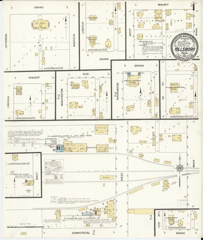 Sanborn Fire Insurance Map from Hillsboro, Marion County, Kansas (1912), Sheet #0001 - Complete Map Set gallery image, historic Sanborn map, vintage wall art, Kansas Kansas