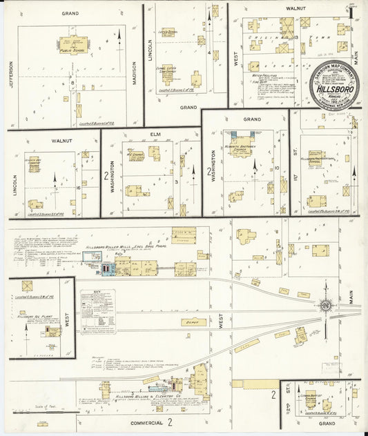 Sanborn Fire Insurance Map from Hillsboro, Marion County, Kansas (1912), Sheet #0001 - Complete Map Set gallery image, historic Sanborn map, vintage wall art, Kansas Kansas