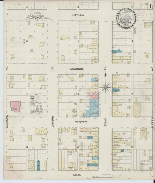 Sanborn Fire Insurance Map from Madison, Lake County, South Dakota (1891), Sheet #0001 - Complete Map Set gallery image, historic Sanborn map, vintage wall art, South Dakota South Dakota