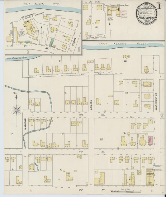 Sanborn Fire Insurance Map from Montgomery, Fayette County, West Virginia (1895), Sheet #0001 - Complete Map Set gallery image, historic Sanborn map, vintage wall art, West Virginia West Virginia