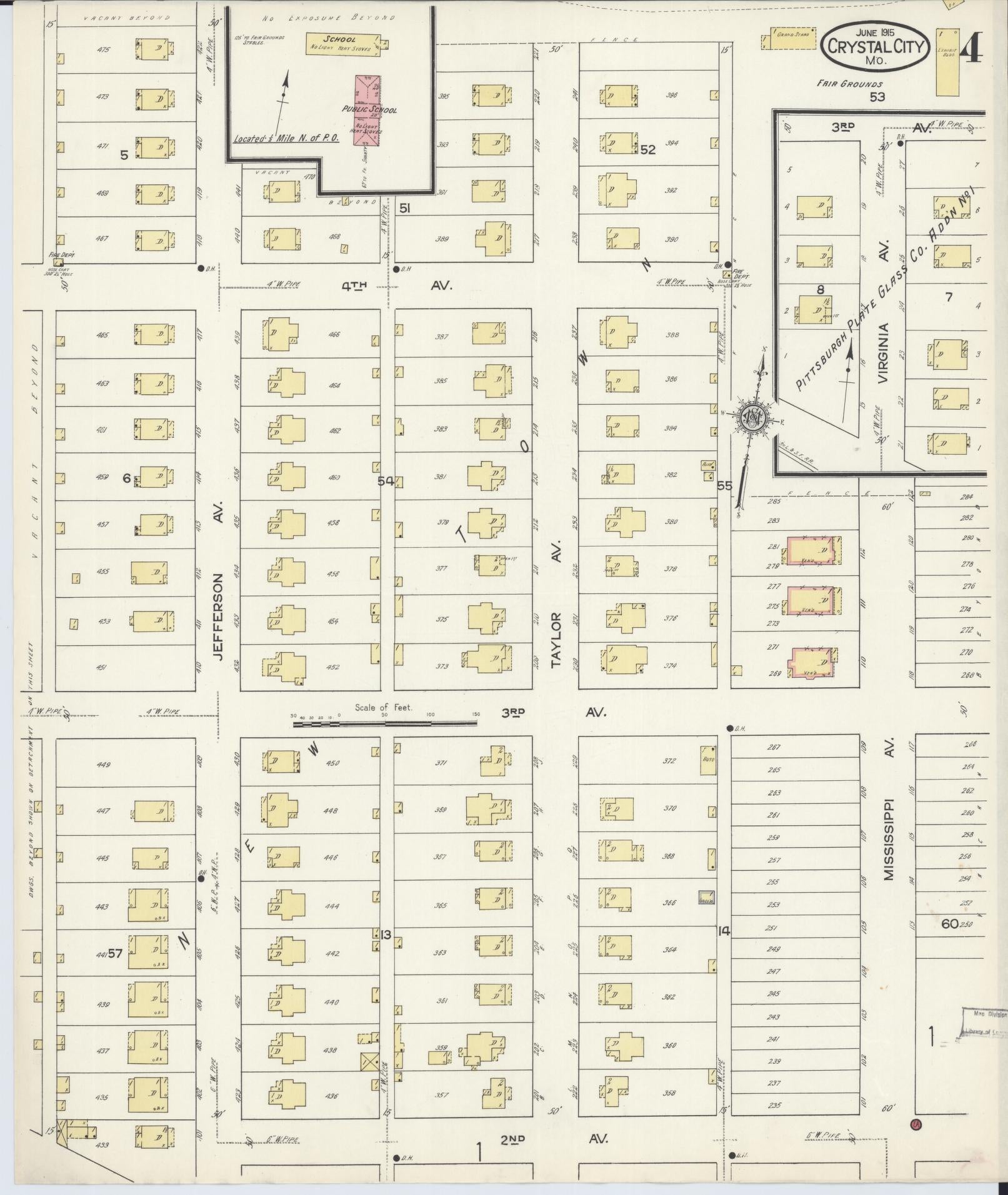 Sanborn Fire Insurance Map from Crystal City, Jefferson County, Missouri (1915), Sheet #0004 - Complete Map Set gallery image, historic Sanborn map, vintage wall art, Missouri Missouri
