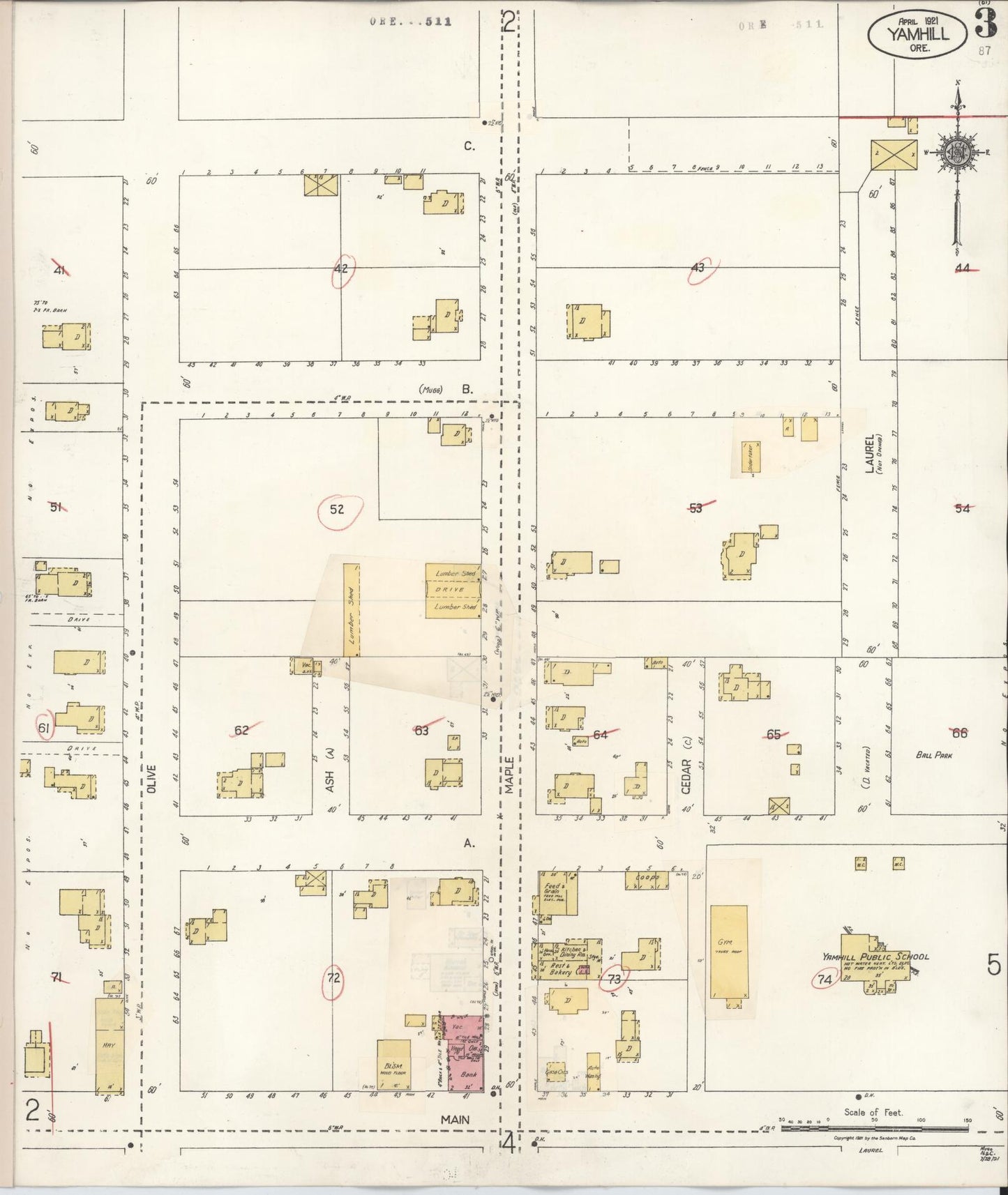 Sanborn Fire Insurance Map from Yamhill, Yamhill County, Oregon (1931), Sheet #0003 - Complete Map Set gallery image, historic Sanborn map, vintage wall art, Oregon Oregon