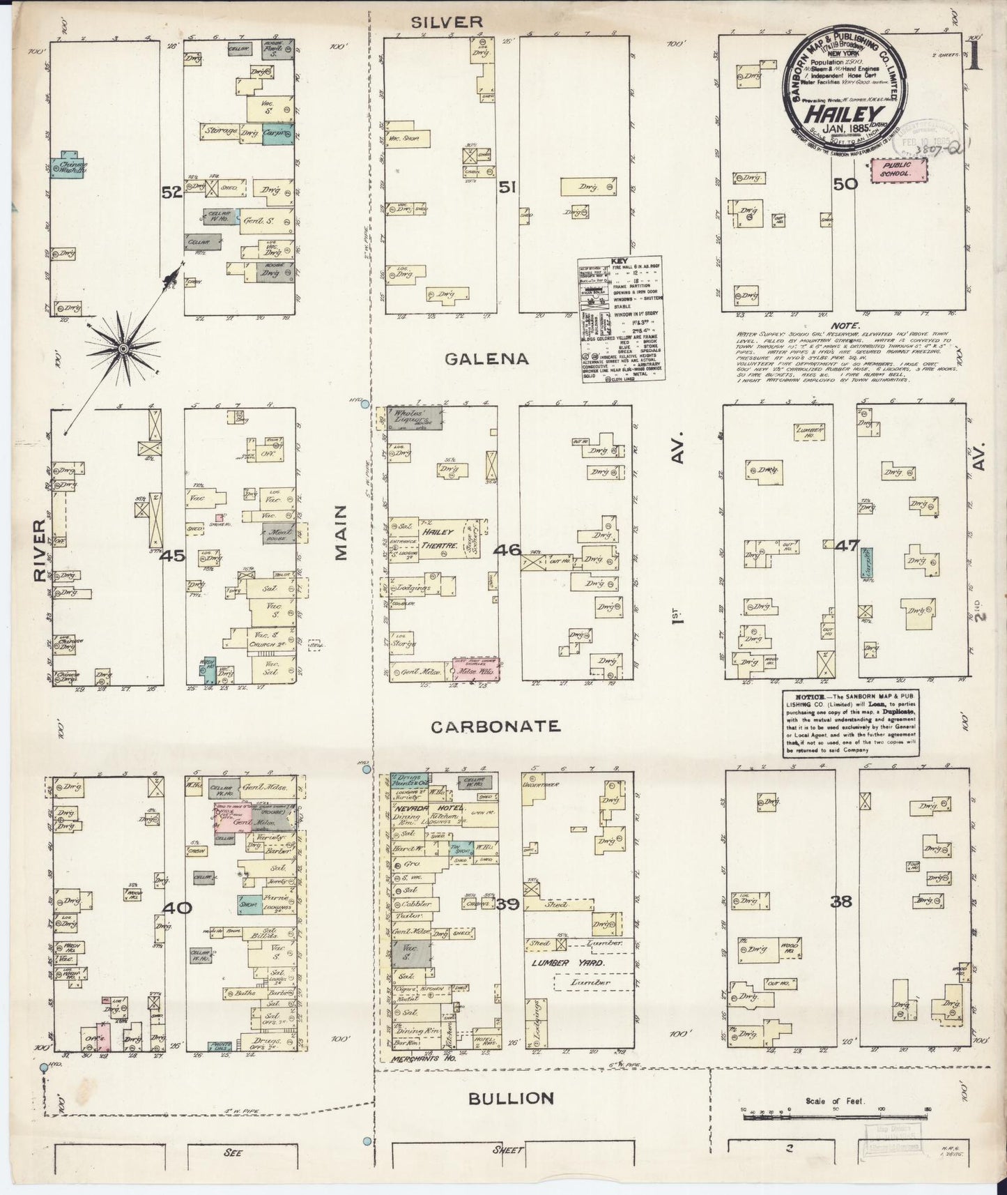 Sanborn Fire Insurance Map from Hailey, Blaine County, Idaho (1885), Sheet #0001 - Historic Sanborn Fire Insurance Map Print, vintage old map wall art, antique decor, genealogy gift, Idaho Idaho map