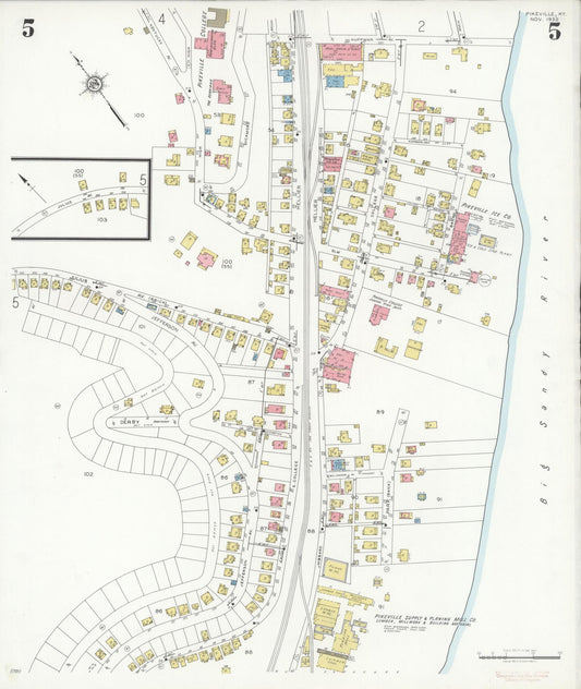 Sanborn Fire Insurance Map from Pikeville, Pike County, Kentucky (1932), Sheet #0005 - Historic Sanborn Fire Insurance Map Print, vintage old map wall art, antique decor, genealogy gift, Kentucky Kentucky map