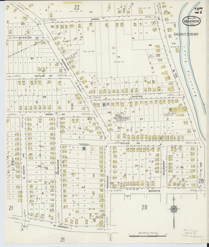 Sanborn Fire Insurance Map from Warren, Trumbull County, Ohio (1915), Sheet #0027 - Complete Map Set gallery image, historic Sanborn map, vintage wall art, Ohio Ohio