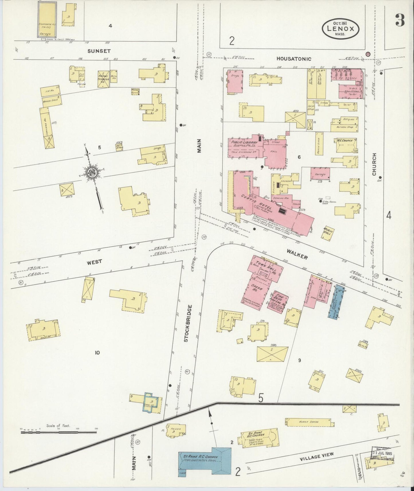 Sanborn Fire Insurance Map from Lenox, Berkshire County, Massachusetts (1911), Sheet #0003 - Historic Sanborn Fire Insurance Map Print, vintage old map wall art, antique decor, genealogy gift, Massachusetts Massachusetts map