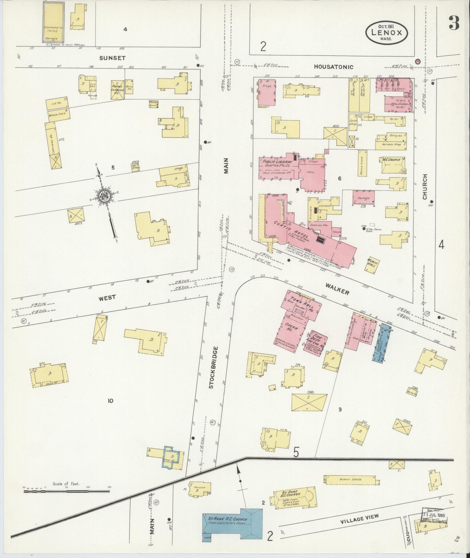 Sanborn Fire Insurance Map from Lenox, Berkshire County, Massachusetts (1911), Sheet #0003 - Historic Sanborn Fire Insurance Map Print, vintage old map wall art, antique decor, genealogy gift, Massachusetts Massachusetts map