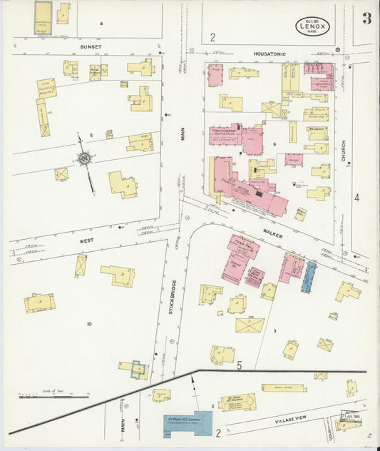 Sanborn Fire Insurance Map from Lenox, Berkshire County, Massachusetts (1911), Sheet #0003 - Historic Sanborn Fire Insurance Map Print, vintage old map wall art, antique decor, genealogy gift, Massachusetts Massachusetts map