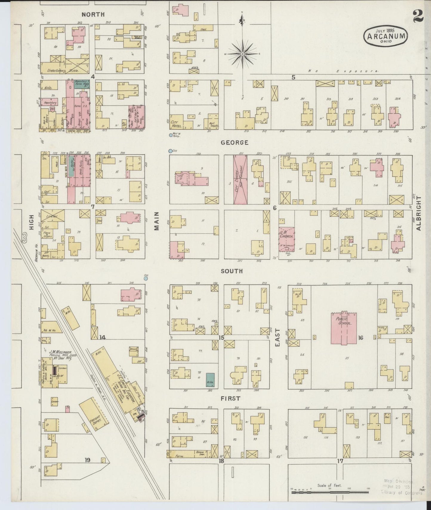 Sanborn Fire Insurance Map from Arcanum, Darke County, Ohio (1895), Sheet #0002 - Complete Map Set gallery image, historic Sanborn map, vintage wall art, Ohio Ohio