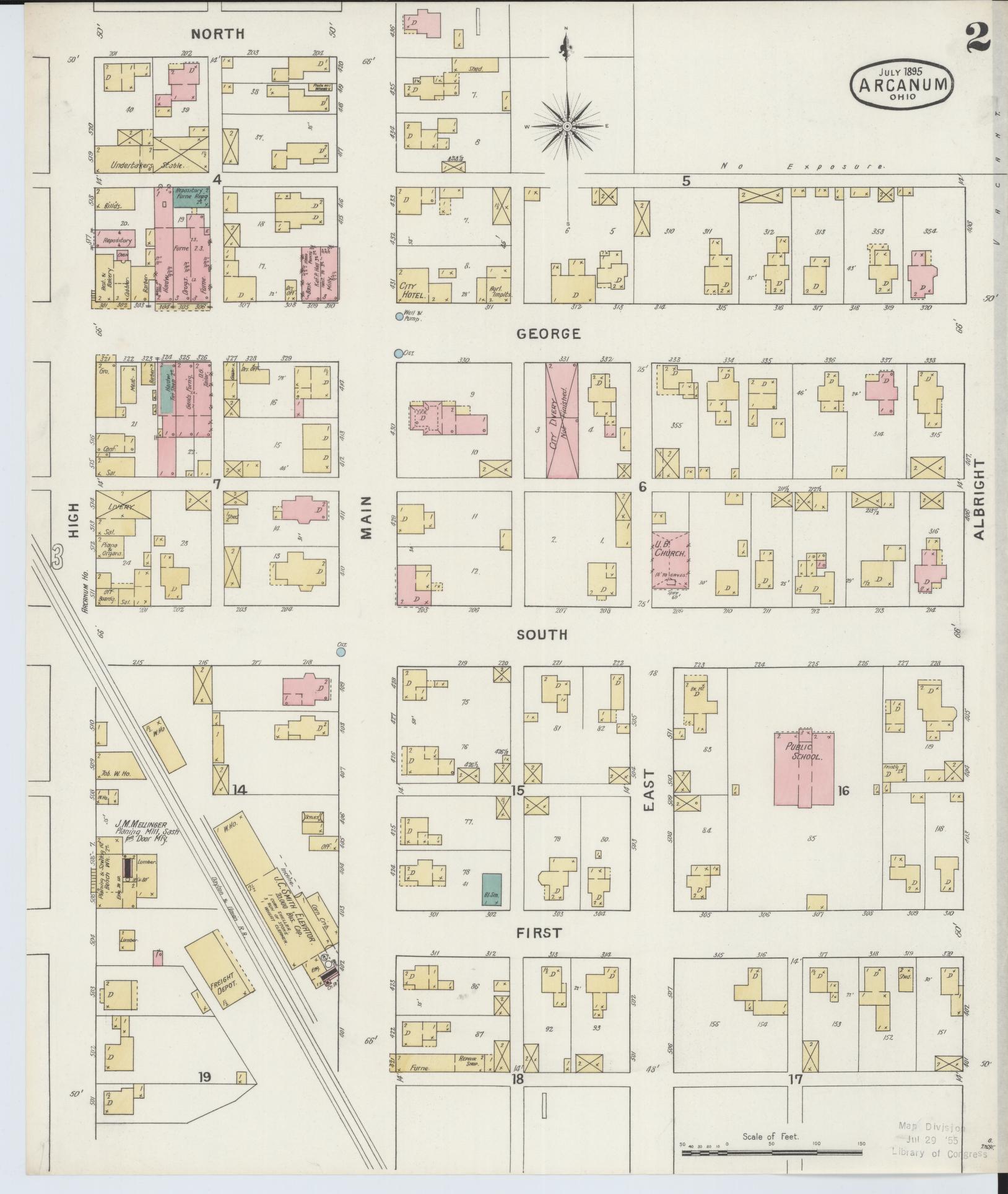 Sanborn Fire Insurance Map from Arcanum, Darke County, Ohio (1895), Sheet #0002 - Complete Map Set gallery image, historic Sanborn map, vintage wall art, Ohio Ohio