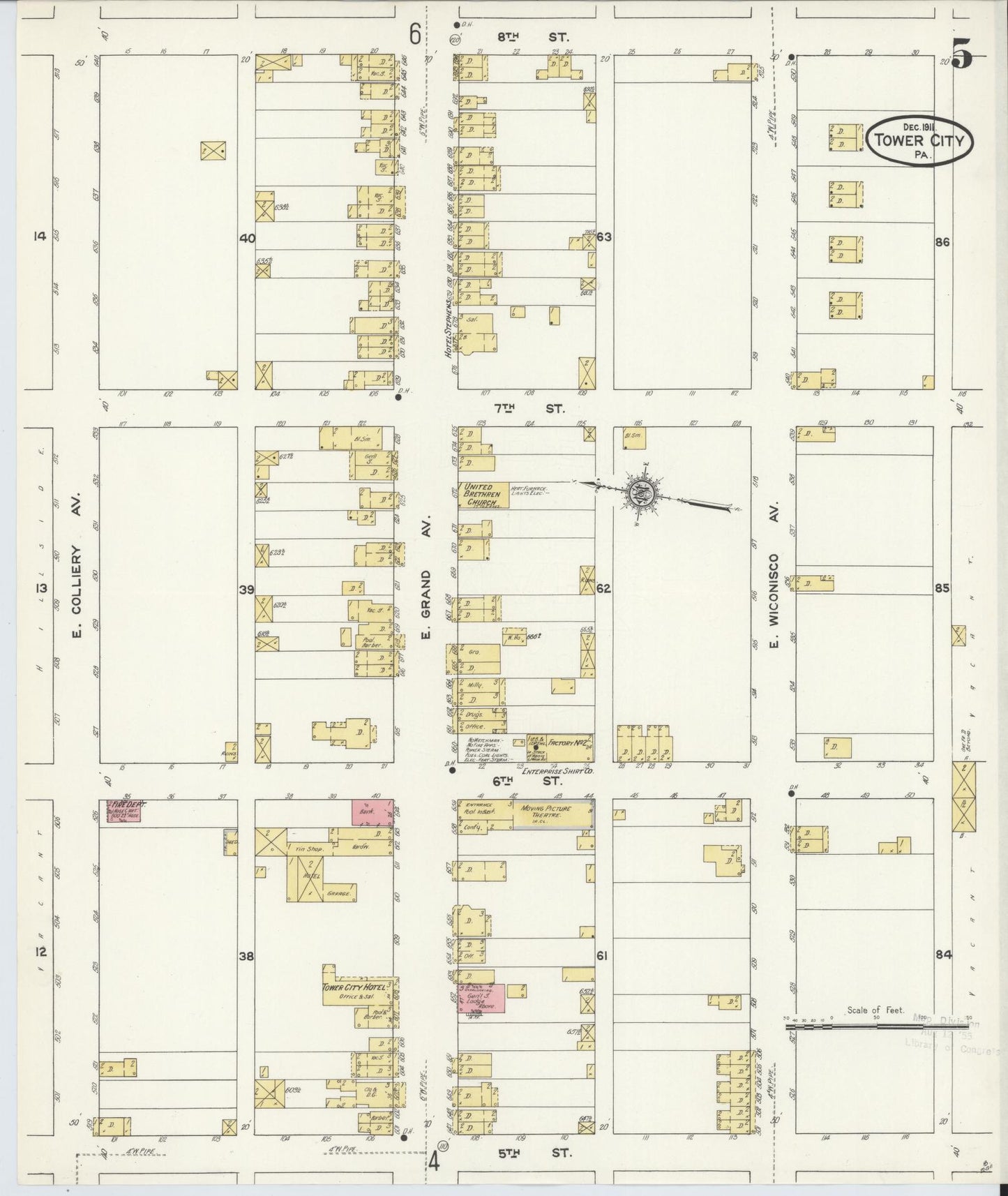 Sanborn Fire Insurance Map from Tower City, Schuylkill County, Pennsylvania (1911), Sheet #0005 - Complete Map Set gallery image, historic Sanborn map, vintage wall art, Pennsylvania Pennsylvania
