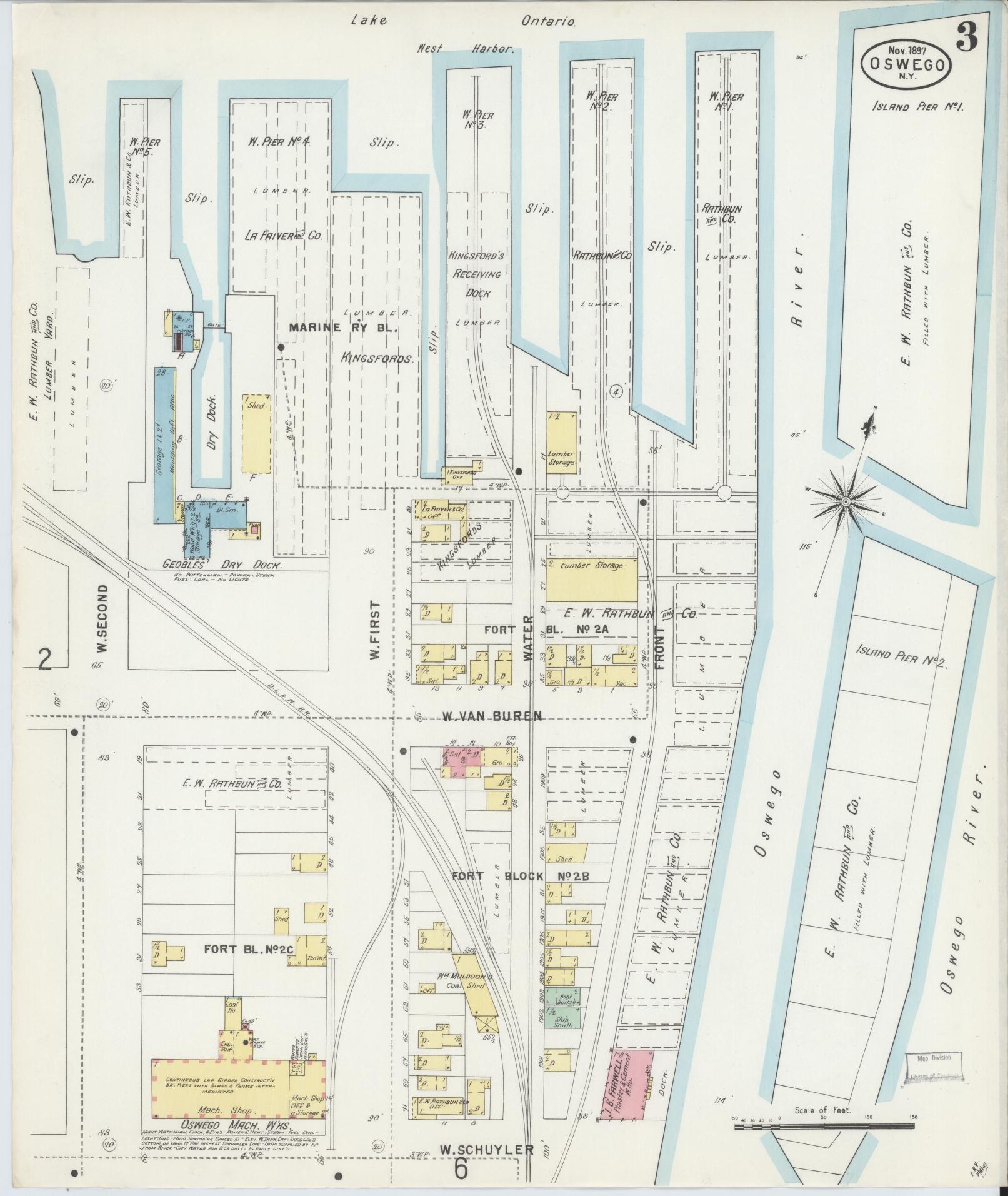 Sanborn Fire Insurance Map from Oswego, Oswego County, New York (1897), Sheet #0003 - Historic Sanborn Fire Insurance Map Print, vintage old map wall art, antique decor, genealogy gift, New York New York map