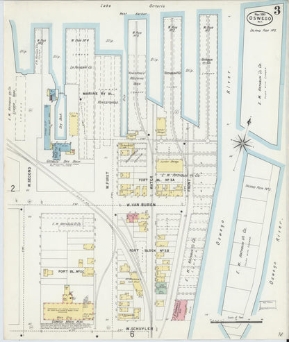 Sanborn Fire Insurance Map from Oswego, Oswego County, New York (1897), Sheet #0003 - Historic Sanborn Fire Insurance Map Print, vintage old map wall art, antique decor, genealogy gift, New York New York map