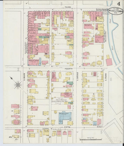 Sanborn Fire Insurance Map from Middletown, Butler County, Ohio (1895), Sheet #0004 - Historic Sanborn Fire Insurance Map Print, vintage old map wall art, antique decor, genealogy gift, Ohio Ohio map