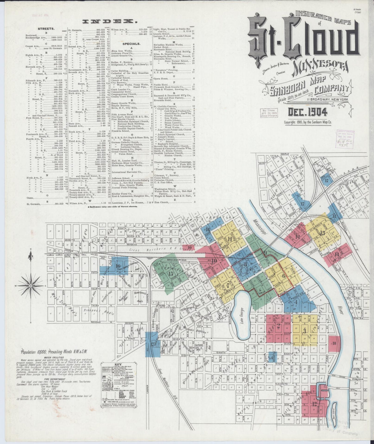 Sanborn Fire Insurance Map from Saint Cloud, Stearns, Benton, and Sherburne Counties, Minnesota (1904), Sheet #0001 - Historic Sanborn Fire Insurance Map Print, vintage old map wall art, antique decor, genealogy gift, Minnesota Minnesota map