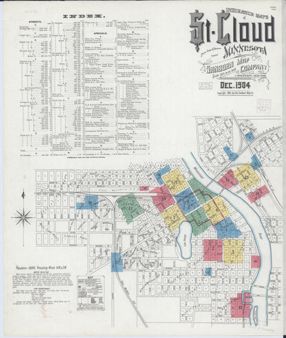 Sanborn Fire Insurance Map from Saint Cloud, Stearns, Benton, and Sherburne Counties, Minnesota (1904), Sheet #0001 - Historic Sanborn Fire Insurance Map Print, vintage old map wall art, antique decor, genealogy gift, Minnesota Minnesota map