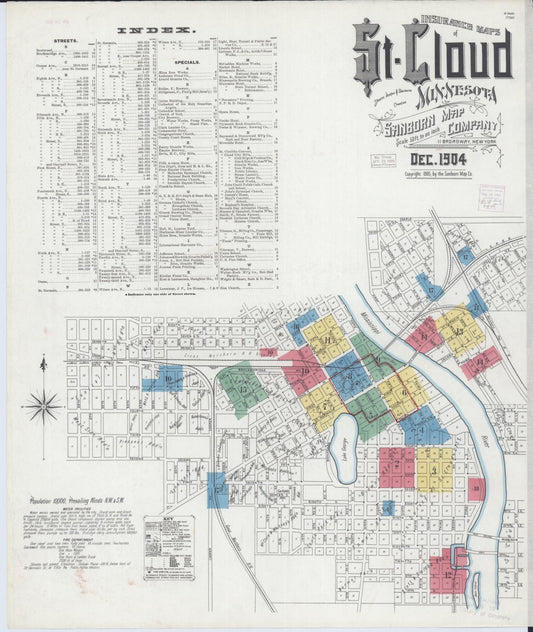 Sanborn Fire Insurance Map from Saint Cloud, Stearns, Benton, and Sherburne Counties, Minnesota (1904), Sheet #0001 - Historic Sanborn Fire Insurance Map Print, vintage old map wall art, antique decor, genealogy gift, Minnesota Minnesota map