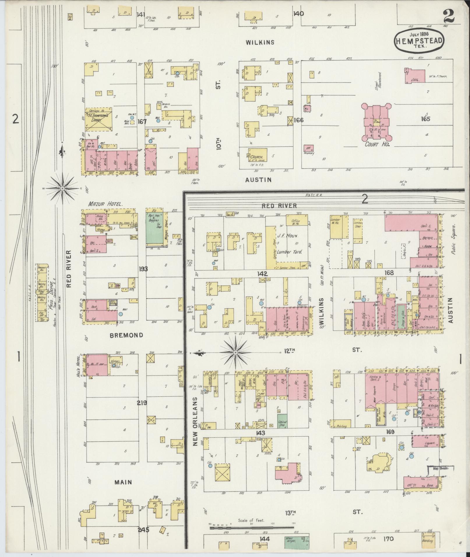 Sanborn Fire Insurance Map from Hempstead, Waller County, Texas (1896), Sheet #0002 - Complete Map Set gallery image, historic Sanborn map, vintage wall art, Texas Texas