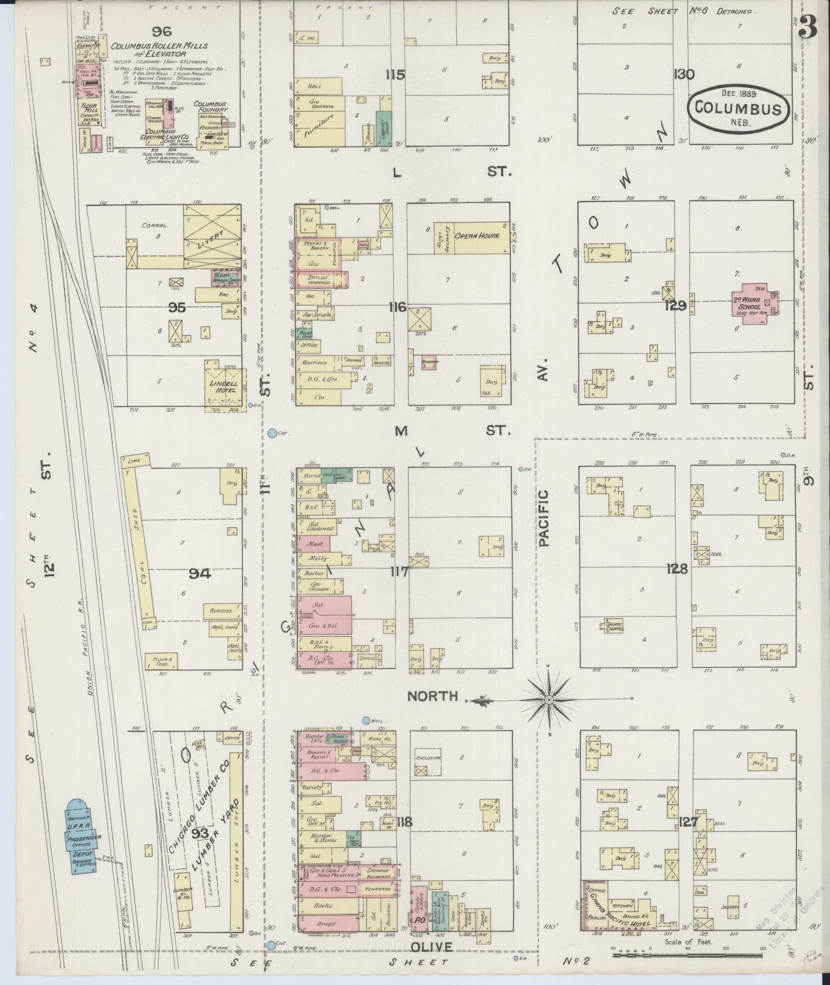 Sanborn Fire Insurance Map from Columbus, Platte County, Nebraska (1889), Sheet #0003 - Complete Map Set gallery image, historic Sanborn map, vintage wall art, Nebraska Nebraska