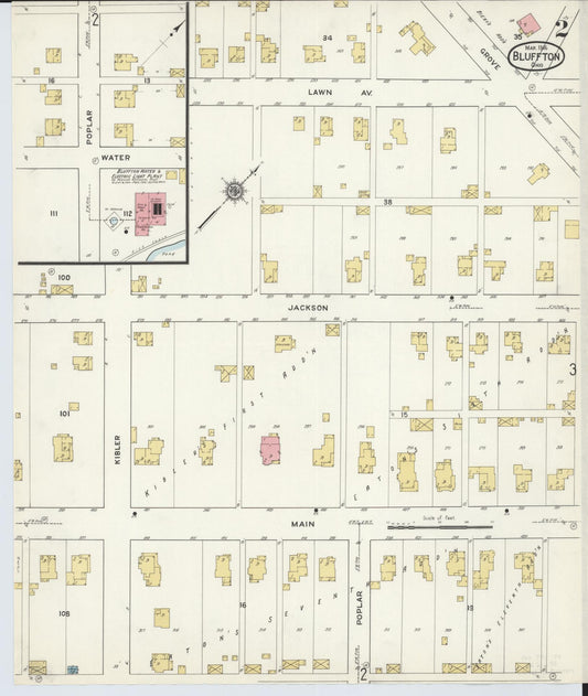 Sanborn Fire Insurance Map from Bluffton, Allen County, Ohio (1916), Sheet #0002 - Historic Sanborn Fire Insurance Map Print, vintage old map wall art, antique decor, genealogy gift, Ohio Ohio map