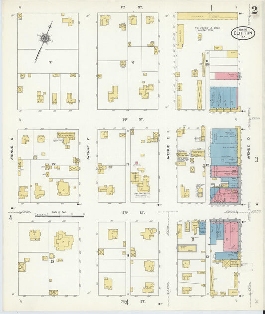 Sanborn Fire Insurance Map from Clifton, Bosque County, Texas (1911), Sheet #0002 - Historic Sanborn Fire Insurance Map Print, vintage old map wall art, antique decor, genealogy gift, Texas Texas map