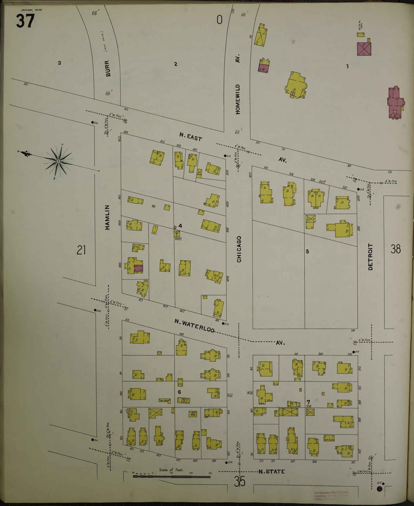 Sanborn Fire Insurance Map from Jackson, Jackson County, Michigan (1907), Sheet #0037 - Complete Map Set gallery image, historic Sanborn map, vintage wall art, Michigan Michigan