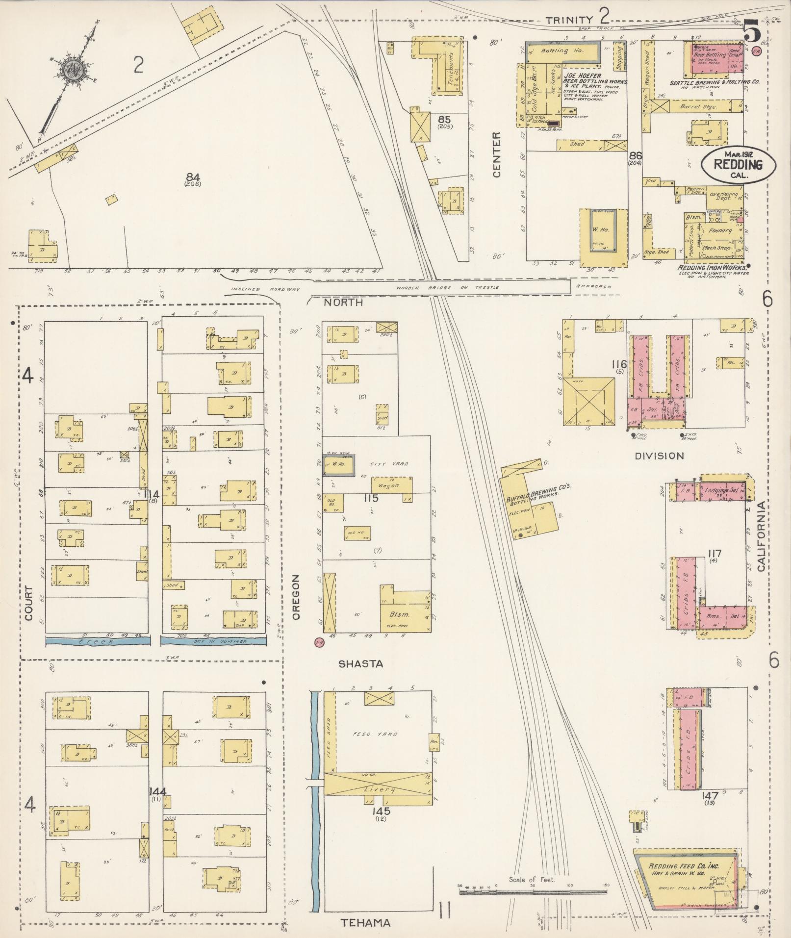 Sanborn Fire Insurance Map from Redding, Shasta County, California (1912), Sheet #0005 - Complete Map Set gallery image, historic Sanborn map, vintage wall art, California California