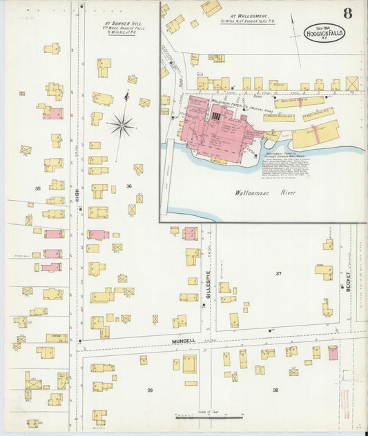 Sanborn Fire Insurance Map from Hoosick Falls, Rensselaer County, New York (1904), Sheet #0008 - Historic Sanborn Fire Insurance Map Print, vintage old map wall art, antique decor, genealogy gift, New York New York map