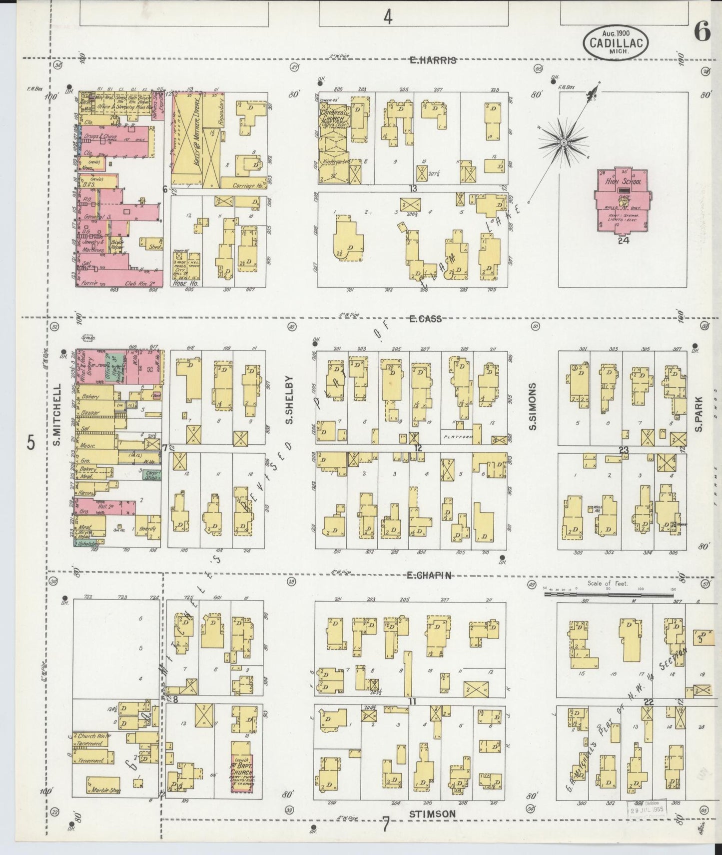 Sanborn Fire Insurance Map from Cadillac, Wexford County, Michigan (1900), Sheet #0006 - Historic Sanborn Fire Insurance Map Print, vintage old map wall art, antique decor, genealogy gift, Michigan Michigan map