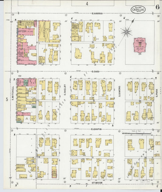 Sanborn Fire Insurance Map from Cadillac, Wexford County, Michigan (1900), Sheet #0006 - Historic Sanborn Fire Insurance Map Print, vintage old map wall art, antique decor, genealogy gift, Michigan Michigan map