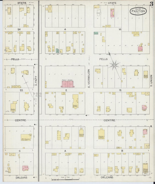 Sanborn Fire Insurance Map from Paxton, Ford County, Illinois (1892), Sheet #0003 - Historic Sanborn Fire Insurance Map Print, vintage old map wall art, antique decor, genealogy gift, Illinois Illinois map