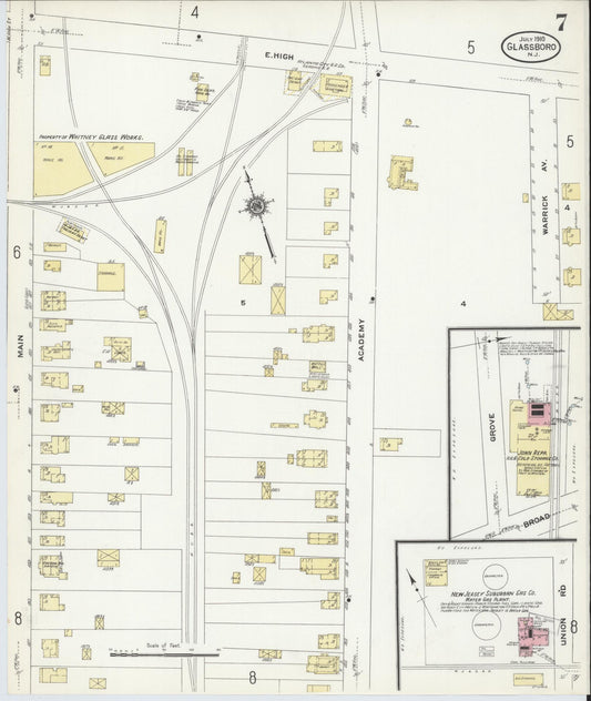 Sanborn Fire Insurance Map from Glassboro, Gloucester County, New Jersey (1910), Sheet #0007 - Historic Sanborn Fire Insurance Map Print, vintage old map wall art, antique decor, genealogy gift, New Jersey New Jersey map