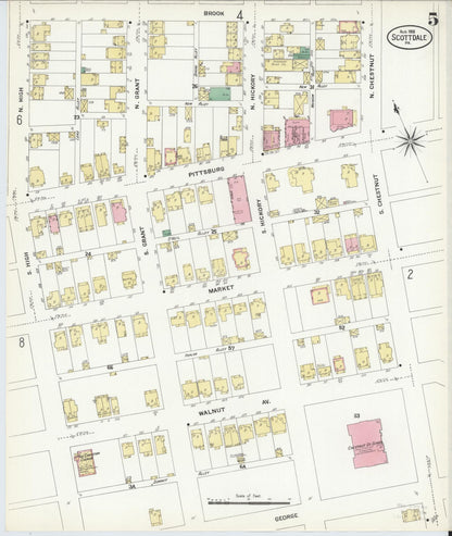 Sanborn Fire Insurance Map from Scottdale, Westmoreland County, Pennsylvania (1908), Sheet #0005 - Historic Sanborn Fire Insurance Map Print, vintage old map wall art, antique decor, genealogy gift, Pennsylvania Pennsylvania map